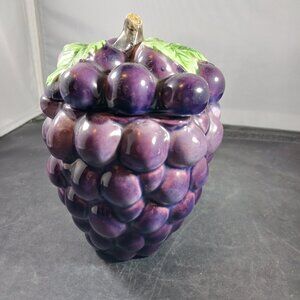 Vintage Purple Grapes Jam Jelly Dish with Lid 5.5in Tall